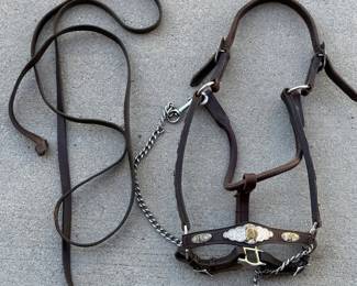 Lot 239 Western Leather Horse Show Halter with Sterling Silver Accents Lead Small Horse Size
