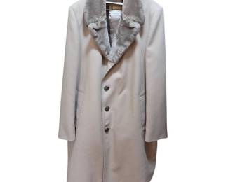 Lot 129 London Fog Mens Long Overcoat Size 42 Long Beige with Faux Fur Collar