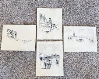 Lot 026 Lot of 4 E.W. Thistlethwaite Western Cowboy Art Prints Cutter Animal Health 85th Anniversary