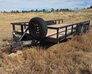 Lot 347 2003 Performance by Parker 16ft Flatbed Utility Trailer with Steel Frame and Wooden Deck