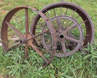Lot 170 Antique Cast Iron Farm Equipment Wheels Parts Vintage Agricultural Salvage