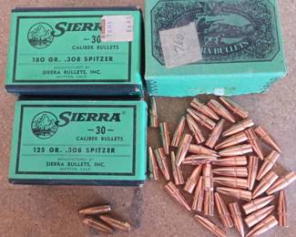 Lot 256 Lot of 3 Sierra .30 Caliber Rifle Bullet Boxes .308 Spitzer, 125 180 Grain