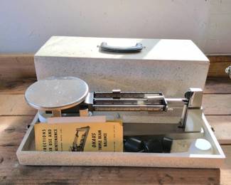 Lot 281 Ohaus Triple Beam Balance Scale with Weights and Instruction Manual