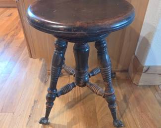 Lot 054 Antique VictorianStyle Wooden Piano Stool with Glass Ball Claw Feet