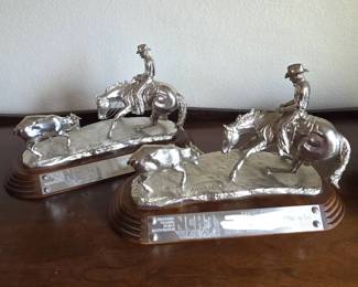 Lot 042 Pair of 1989 NCHA Cutting Horse Trophy Sculptures by Jim Reno National Western Stock Show