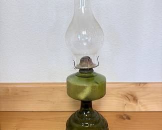 Lot 032 Vintage BartlettCollins Homesteader Green Glass Oil Lamp with Chimney