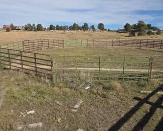 Lot 349 Metal Livestock Round Pen Fencing with Gates and Entry Door