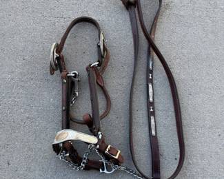 Lot 236 Pony Size Leather Show Halter with Sterling Silver Accents Lead Western Horse Tack