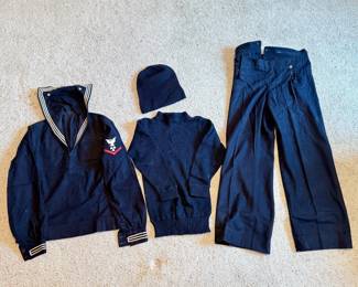 Lot 071 Vintage U.S. Navy Sailor Uniform Lot Naval Clothing Factory Jumper, Trousers, Sweater Cap