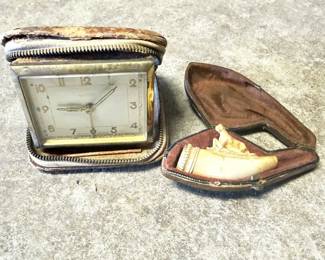Lot 181 AntiqueStyle Carved Meerschaum Horse Figural Tobacco Pipe with Fitted Case