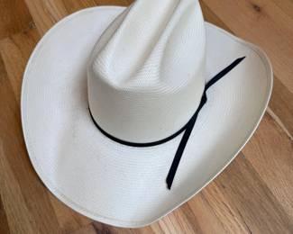 Lot #103 - Texas Hatters Off-White Straw Cowboy Hat with Black Ribbon – Size 7 1/4