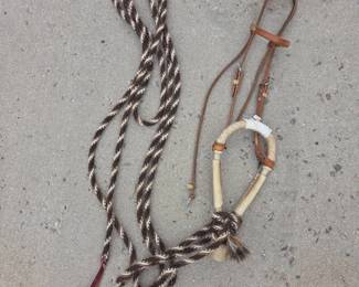 Lot 304 Horse Leather Bridle, Vaquero Jose Ortiz Rawhide Bosal Noseband Multicolored Natural Material Lead Rope