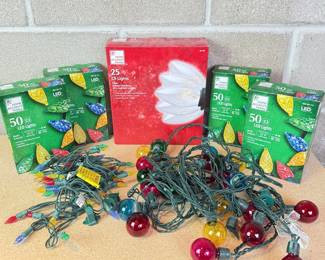 Lot 152 Assorted Christmas String Lights C3 LED, C9 Clear Multicolor Globe Lights