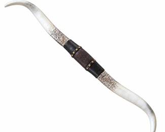 Lot 005 Decorative Texas Longhorn Steer Horns with Tooled Leather Center Wrap