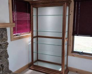 Lot 011 Lighted Wood Glass Curio Display Cabinet with Sliding Door Mirrored Back