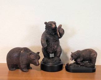 Lot 002 Set of 3 Bear Figurines Wildlife Sculptures Decor