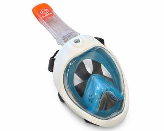 Mascara de snorkel panoramica azul e branca