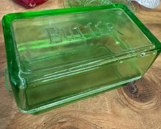 Uranium Glass Butter Dish