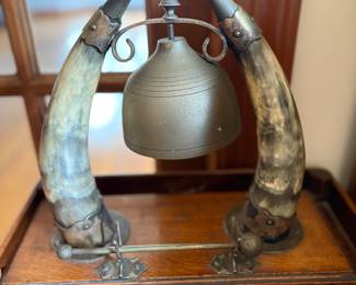 antique dinner gong with horns & brass