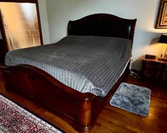 King size Sleigh bed with leather inset headboard 84 w x 65h