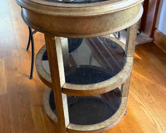 wood & glass round side table 27H x 18W