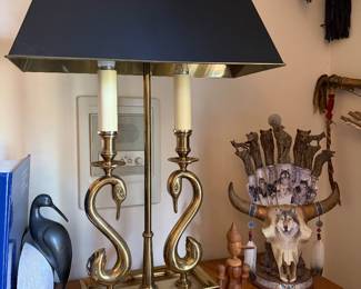 vintage swan brass lamp