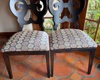 Arhaus Jordan Bell'arte dining chairs in black with gray/copper/gold medallion upholstery