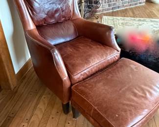 Arhaus leather club chair and ottoman. 37h x 29d x 26w