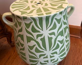 green and white ceramic garden stool