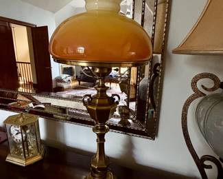 vintage glass globe & brass lamp