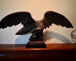 large cast metal eagle sculpture