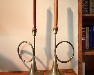vintage brass horn candlesticks