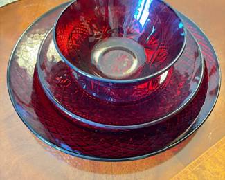 vintage Cristal d'Arques ruby red plates & bowls - at least 20 of each size plate and 12 bowls