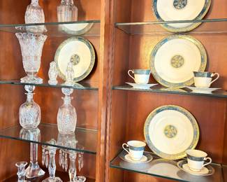 crystal and china - including Royal Doulton English Bone China "Carlyle" 6-piece place setting for 8 + 7 soup bowls + serving pcs