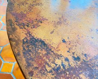 Arhaus Arabesque oval hammered copper & iron dining table 77L x 45W
