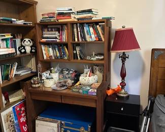 Desk, Books, Records, Lenox, Side Table, Lamp