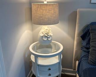 White round glass to accent table with drawer 