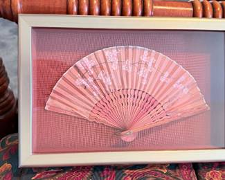 Vintage Framed Lady's Hand Fan Silk. From Japan
