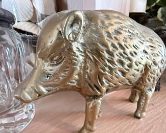 Vintage brass wild boar sculpture 