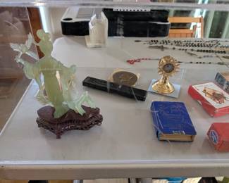 Beautiful jade figurine, playing card and religious items