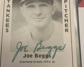 Lot 44: Joe Beggs NY Yankees Autographed Diamond Greats Baseball Card COA
