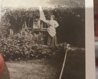 Lot 119: 1900 Photo Of Woman Dressed In Flag In Yard