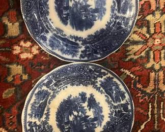 Lot 22: Two Antique Flo Blue Nonpareil Burgess & Leigh Dinner Plates