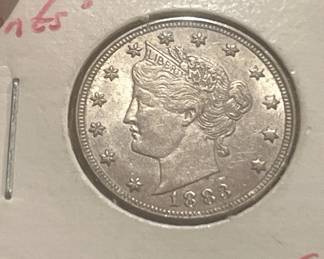 Lot 128: 883 Liberty V Nickle Almost Uncirculated “No Cents”