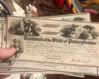 Lot 110: 9 treasurer Of The State Of Pennsylvania School Payment Checks Civil War Era Canceled
