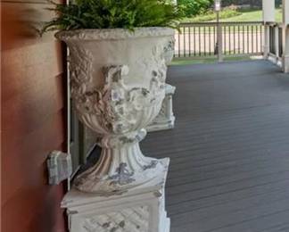 Brand New LARGE Ceramic Square Stand and LARGE Two Handle Cherub Vase