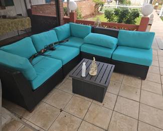 We are letting this patio set go for $125 because the metal feet are not in the great condition. They can be taken off and new one's ordered. It comes with the center table as well
