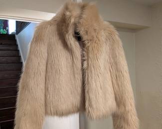 Forever 21 tan/blush faux fur cropped jacket. Shaggy, fluffy, glam.