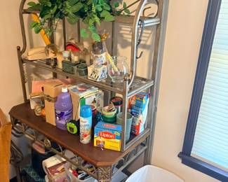 Burnished brass and wood baker's rack $50
