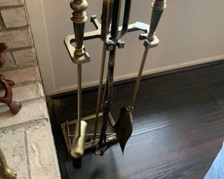 Brass fireplace tool set